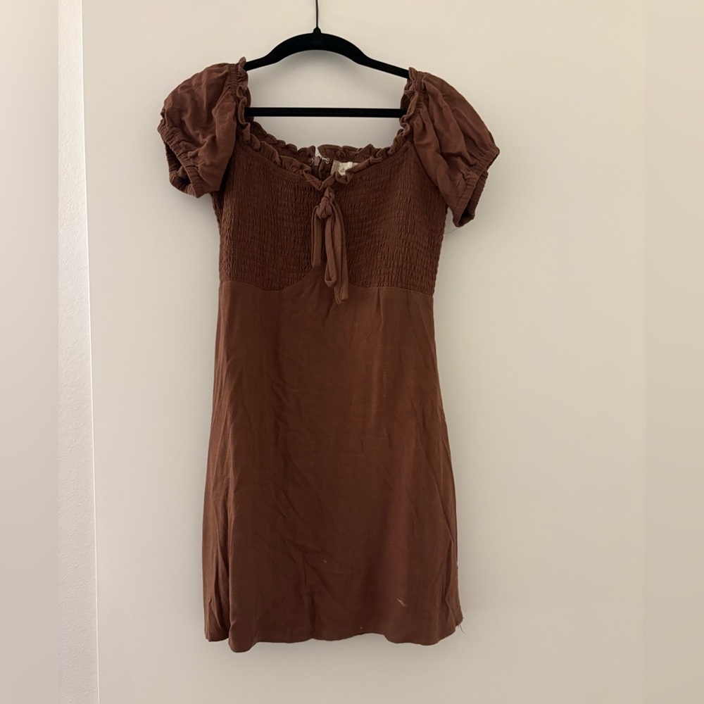Brown short sleeve mini dress
